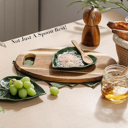 Ceramic Spoon Rest for Stove Top - Cute Green Leaf Spoon Rest/Spoon Holder for Kitchen Countertop - Cooking Kitchen Spoon Rest Utensil Rest Spatula Rest Cottagecore Kitchen Decor (1 Pack) - Image 5