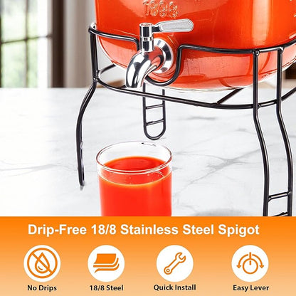 2 Gallon Large Glass Drink Dispenser Set, Beverage Dispensers with Stand & 18/8 Stainless Steel Spigot, Leakproof for Lemonade, Sun Tea & Iced Tea - Image 5