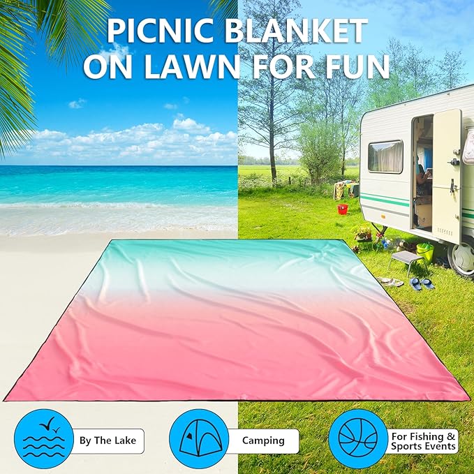 WIWIGO Beach Blanket Waterproof Sandproof Beach Mat 79" X 83"/10'x9'for 2-8 Adults Quick Drying Outdoor Picnic Mat Beach Accessories for Travel, Camping, Hiking - Image 6
