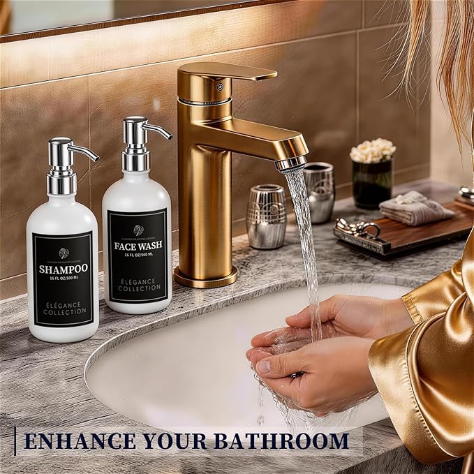 White Glass Soap Dispenser Set of 2, 16oz Hand and Dish Soap Dispenser for Kitchen & Bathroom, Silver Stainless Steel Pump, Non-Slip Base, 14 Waterproof Labels, Minimalist Decor - Image 7