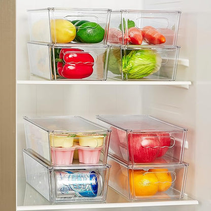 Vtopmart 4pcs Clear Organizers and Storage Bins with Lids, Stackable Plastic Storage Containers with Handles for Fridge, Freezer, Pantry, Cabinet, Kitchen Organization - Image 3