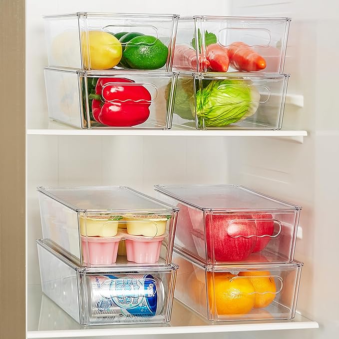 Vtopmart 12pcs Clear Organizers and Storage Bins with Lids, Stackable Plastic Storage Containers with Handles for Fridge, Freezer, Pantry, Cabinet, Kitchen Organization - Image 3