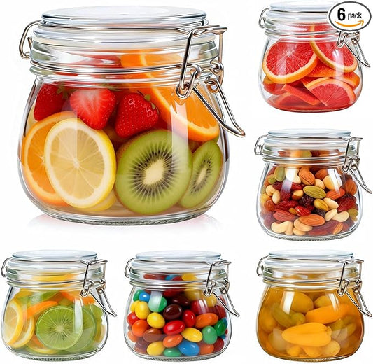 SKOCHE 17oz Glass Jars with Airtight Lids 6 Pack, Air Tight Glass Storage Jar, Leakproof 17 oz Jars with Seal Wire Clips for Pickling, Kitchen, Canning Jam, Food Storage, Preserving Nuts and Snacks by SKOCHE