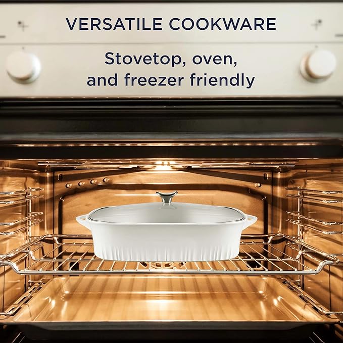 CorningWare QuickHeat 5.7-QT Cast Aluminum Roaster With Lid & Non-Stick Ceramic Interior, Lightweight and Fast Even Heat Baking & Cooking, For Meats, Soup, Browning, Searing, French White