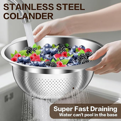 Stainless Steel Strainer with Mixing Bowl, Rice Washer, Colander for Kitchen, Rice Strainer, Fruit and Vegetable Wash, Microporous Colander, Fruit Cleaner Bowl, Dishwasher Safe - Image 8