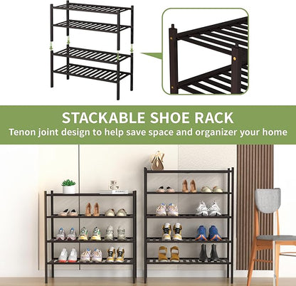 ROMGUAR CRAFT 5 Tier Bamboo Shoe Rack for Closet Free Standing Wood Shoe Shelf for Entryway Small Space Stackable 27"x11"x33" (Brown) - Image 5
