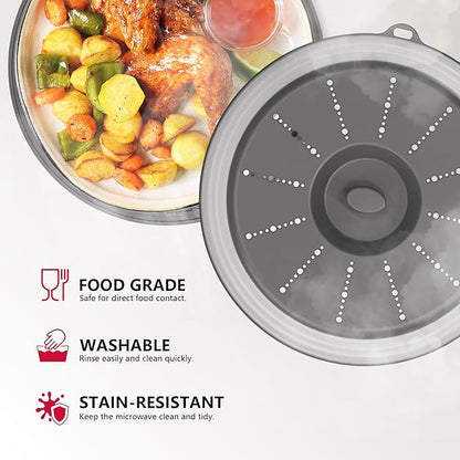 WVM Microwave Splatter Cover & Mat, Vented Collapsible Splatter Guard dish Plate lid & Silicone Round Kitchen Mat for Food, Meal Prep, Dark Grey - Image 3