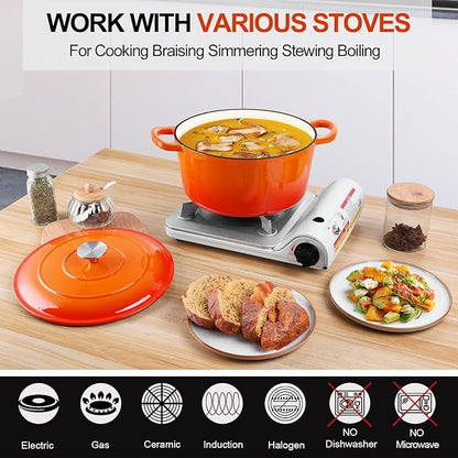 P&P CHEF 6QT Enameled Dutch Oven, Cast Iron Dutch Oven Pot with Lid for Bread Baking, Enameled Casserole Pot for Roasting Braising Stewing Frying Simmering, Various Stoves & Easy Clean, Orange