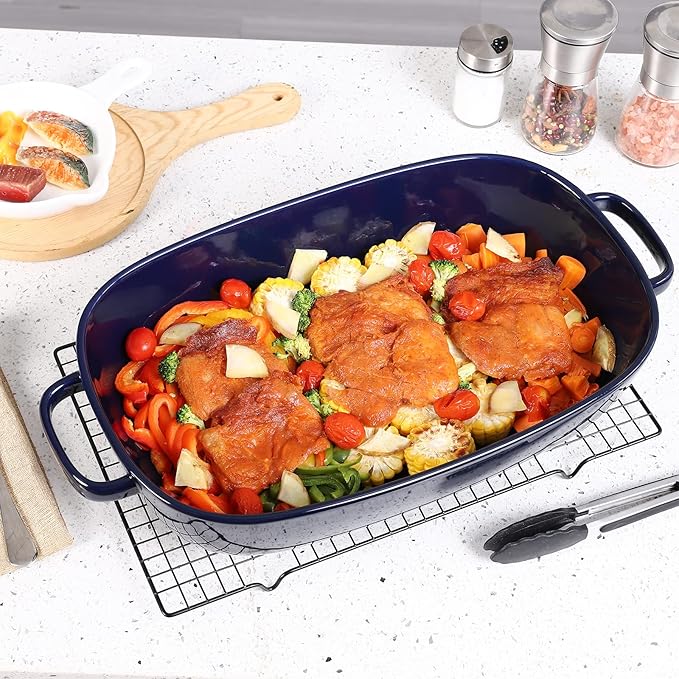 4.5 Quart Ceramic Baking Dish,Serving Bakeware for Casserole,Lasagna,Gratin,Broiling,Roasting,and Baking.Large Deep 14x10x3.11 inches Pan,Safe for Oven Microwave Refrigerator Disinfection Cabinet and - Image 2
