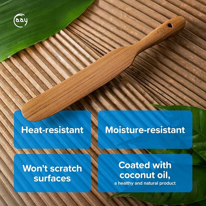 FAAY Handmade Teak Spurtle for Sourdough Starter – Wooden Stirring Stick & Mixing Tool for Deep Jars | Nonstick-Safe, Finished with Coconut Cooking Oil, Crafted in Thailand - Image 5
