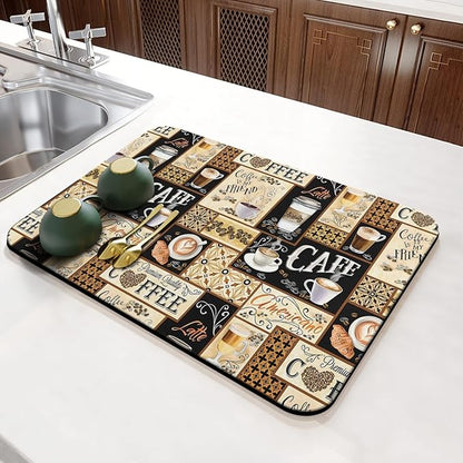 Fun Coffee Mat 23inx15in,Coffee Bar Mat for Countertops,Absorbent Hide Stain Anti-Slip Coffee Bar Accessories Fit Under Coffee Machine Mat,dish Drying Mats for Kitchen