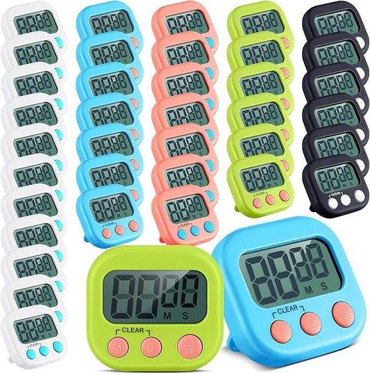 Xuhal 100 Pieces Digital Kitchen Timer Bulk, Small Magnetic Timers for Classroom, Digits Stopwatch Clock Timer for Cooking Baking Sports Games Office, Not Including Battery (Multicolor) by Xuhal