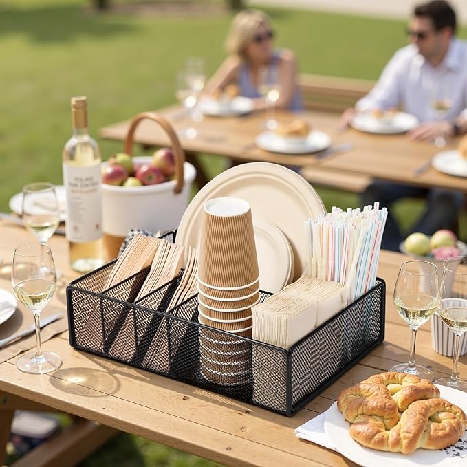 Utensil Caddy for Party - Paper Plate Holder ,Silverware Caddy Utensil Holder Paper plate Organizer with 6 Compartments for Party, Camping, Picnic - Image 3