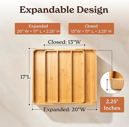 SMIRLY Silverware Drawer Organizer – Bamboo Kitchen Drawer Organizer, Adjustable Utensil Holder and Cutlery Tray, Drawer Dividers for Flatware and Kitchen Utensils