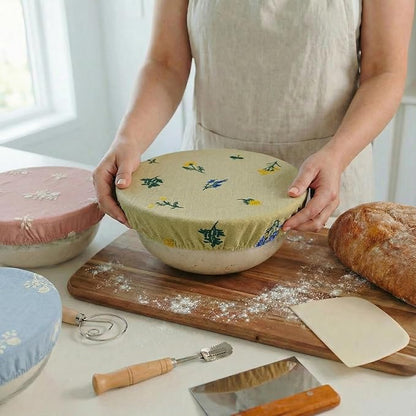Reusable Bowl Covers (Set of 4) - Breathable Cotton Linen Sourdough Accessories - Elastic Durable Fabric Food Lids for Proofing Baskets & Bread Baking Supplies (Pale Mustard) - Image 6