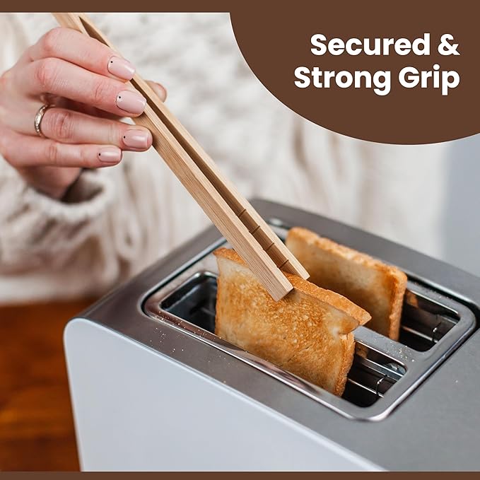 Wooden Toaster Tongs 2 PCs | Bamboo Kitchen Utensils For Cooking & Holding Toast Bacon Muffin Fruits, Pickles, Cheese Bagel Bread Ultra Grip | 9 Inch Long Natural Toxic Free - Image 5