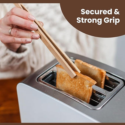 Wooden Toaster Tongs 2 PCs | Bamboo Kitchen Utensils For Cooking & Holding Toast Bacon Muffin Fruits, Pickles, Cheese Bagel Bread Ultra Grip | 9 Inch Long Natural Toxic Free - Image 5