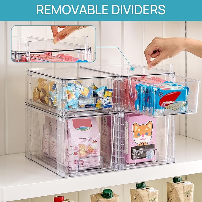 Vtopmart 6 Pack Clear Stackable Storage Drawers,Easy to Assemble Bathroom Organizers and Storage with handles,Plastic Drawers for Kitchen Pantry,Cabinet,Under Sink Organization - Image 6