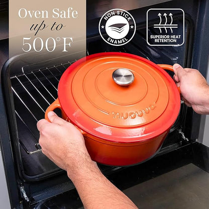 Cast Iron Pot with Lid – Non-Stick Ovenproof Enamelled Casserole Pot, Oven Safe up to 500° F – Sturdy Dutch Oven Cookware – Orange, 5-Quart, 24cm – by Nuovva - Image 5