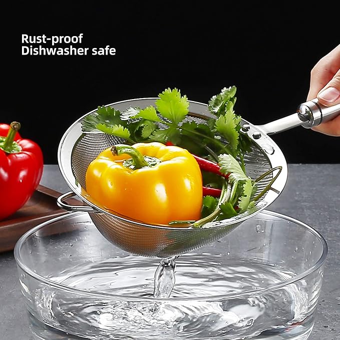 304 Stainless Steel Fine Mesh Strainers for Kitchen, Colander-Skimmer with Handle, Sieve Sifters for Food, Tea, Rice, Oil, Noodles, Fruits, Vegetable 5.51 inch Medium - Image 3