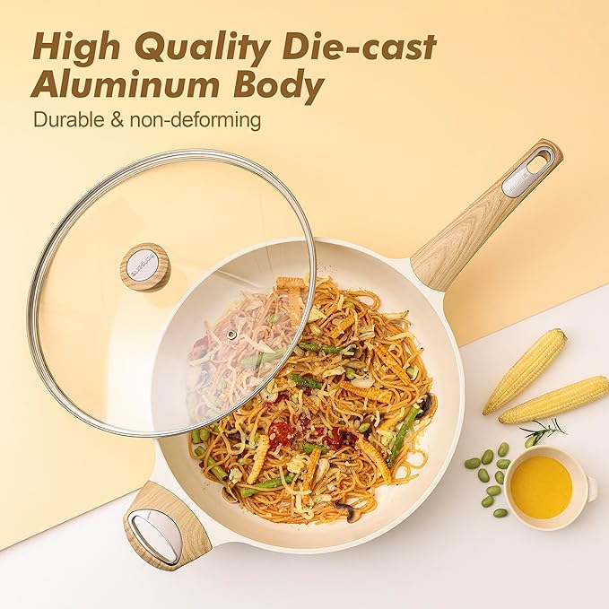 SENSARTE Ceramic Cookware Sets, Pots and Pans Set Non stick, 14 Piece Induction Cookware, Non toxic Healthy Non Stick Kitchen Cooking Set, with Frying Pans Set, PFAS PTFE PFOA PFOS Free - Image 6