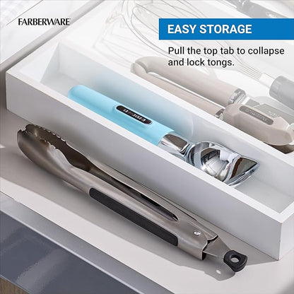Farberware Stainless Steel Kitchen Tongs 9 Inch Locking Heat Resistant Ergonomic Handle Scalloped Tips Durable Dishwasher Safe Cooking and Serving Tool - Image 5