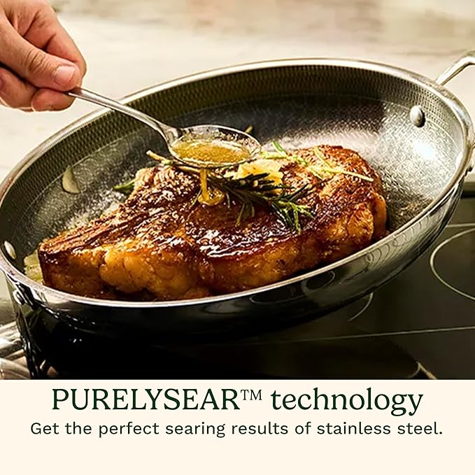 Cuisinart FusionPlus Hybrid Stainless Steel Cookware, 12-Inch Everyday Pan with Cover, PFAS-Free PURELYSEAR Ceramic Technology, Scratch Proof, Wide Grip Handles, Dishwasher Safe