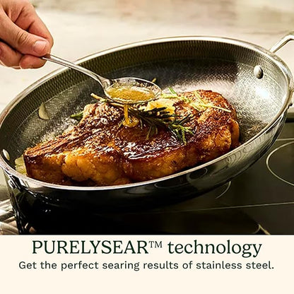 Cuisinart FusionPlus Hybrid Stainless Steel Cookware, 12-Inch Round Griddle Pan with PFAS-Free PURELYSEAR Ceramic Technology, Scratch Proof, Cool Grip Handles, Dishwasher Safe