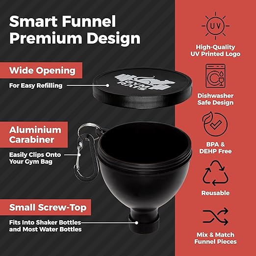 Protein Powder Funnel Set - Travel Protein Powder Container to Go with Carabiner & Reinforced Caps to Stop Spills - Protein & Pre Workout Powder Supplement Funnel for Bottles & Shakers - 4 Pack - Image 2