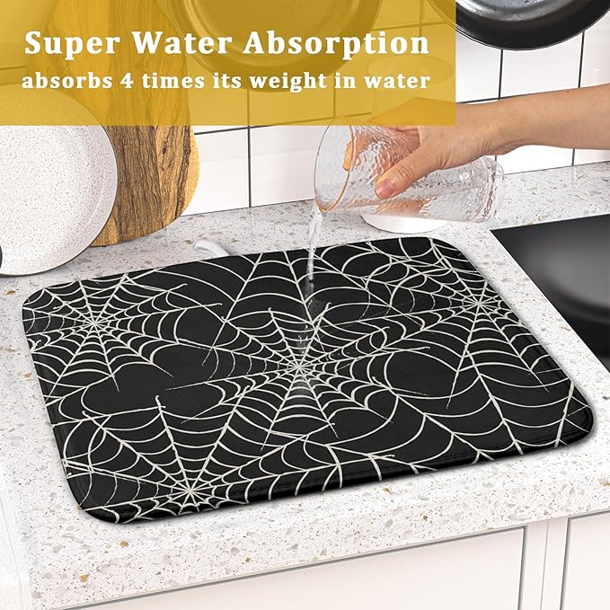 Halloween Dish Drying Mat for Kitchen Counter 16x18 Spider Web Black Holiday Scary Theme Absorbent Reversible Microfiber Drying Mats Kitchen Countertop Protector Dishes Drainer Pad - Image 7