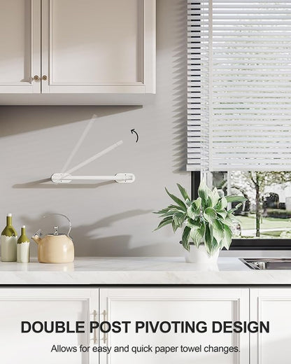 White Paper Towel Holder Under Cabinet, Self Adhesive or Wall Mounted SUS304 Stainless Steel Paper Towel Holder for Kitchen, Bathroom, Farmhouse, Barbecue and Laundry (White) - Image 2