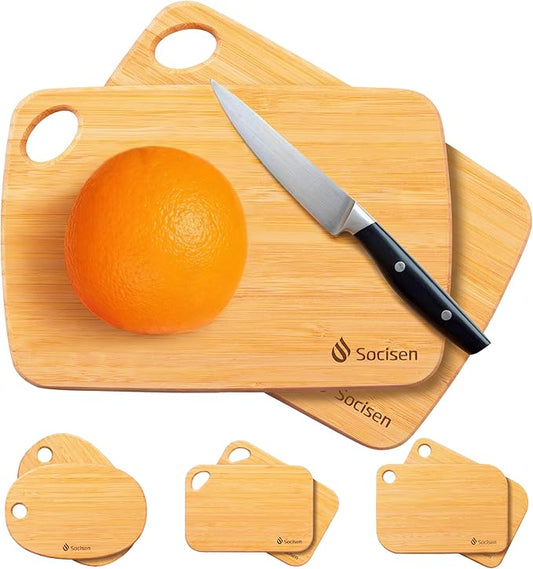 2 Pack Small Bamboo Wood Cutting Board for Kitchen Mini Wooden Chopping Board Lightweight Handheld Charcuterie Serving Board Butcher Block Camping Portable Fruit Lemon Sandwich Non Toxic Chef Set