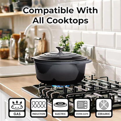 Zulay Kitchen 6 Quart Enameled Cast Iron Dutch Oven Pot with Lid – Premium Durability & Oven Safe up to 500°F – Heavy Duty Cookware Perfect for Bread Baking, Stews, Braising & Roasting – Gray - Image 4