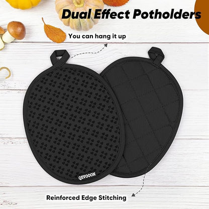 Oven Mitts and Pot Holders 4 Sets, Heat Resistant 500 ℉ Oven Mitt and Pot Holder,Oven Glove&Potholders with Non-Slip Silicone Surface,Kitchen Essentials for Cooking/Baking/BBQ-Black - Image 4