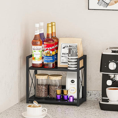 Giikin Kitchen Counter Shelf, 2 Tier Kitchen Spice Rack Organizer for Countertop, Wood Coffee Bar Organizer for Home (Black, S) - Image 6