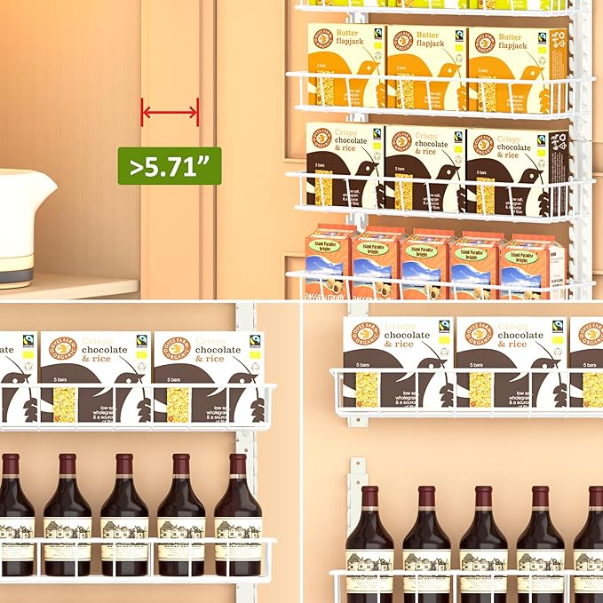 Churboro Over the Door Pantry Organizer Rack with 12 Adjustable Baskets, 12 Tiers Dual-use Spice Rack- Hanging or Wall Mount Spice Rack, Pantry Door Organizer, White - Image 6