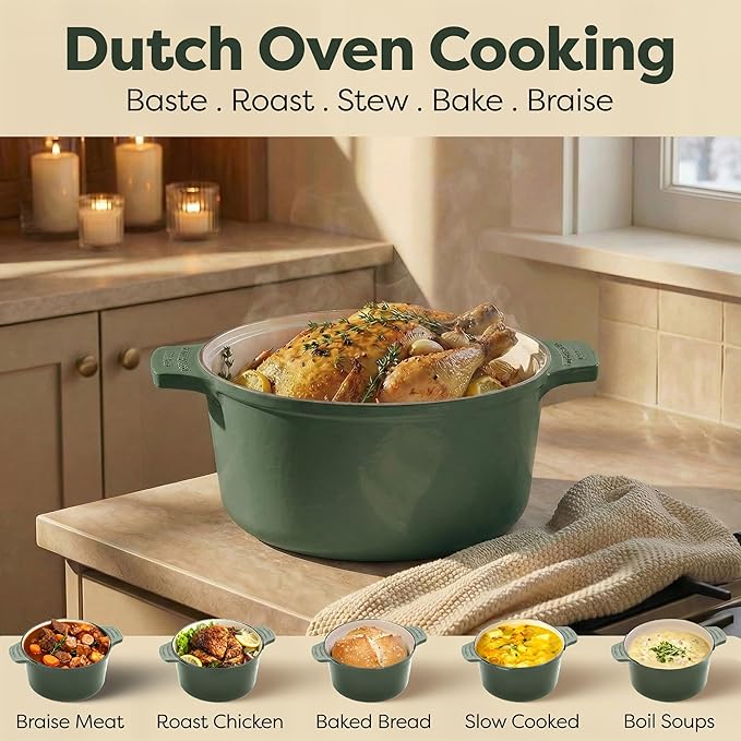 Gotham Steel 5 Qt Lightweight Dutch Oven Pot with Lid & Holders, Ceramic Non Toxic, Oven Safe & Even Heat Retaining Dutch Oven for Bread Baking Sourdough, Soup, Casserole, 70% Lighter than Cast Iron - Image 10