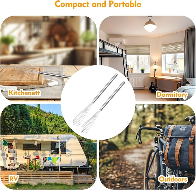 2 PCS Mini Whisk, Small Whisks for Cooking, Stainless Steel Mini Whisk Set - Essential Tiny Wire Whisk for Whisking, Beating, Blending Eggs & Sauces - Image 6