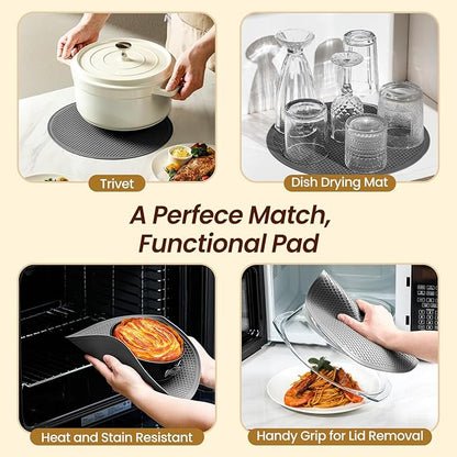 2 in 1, Tall Glass Microwave Splatter Cover for Food & Microwave Place Mat, Plate Splatter Guard Lid with Silicone Handle Knob, Cookware & Bakeware Serving Dish Cover, Food Grade, No Plastic, 10in - Image 3