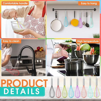 Domensi 16 Pcs 8 Inch Whisks Bulk for Cooking Silicone Whisks Non Scratch Stainless Steel Hand Coated Metal Heat Resistant Egg Beaters for Classroom Cook Party Favor Gift Supplies - Image 3