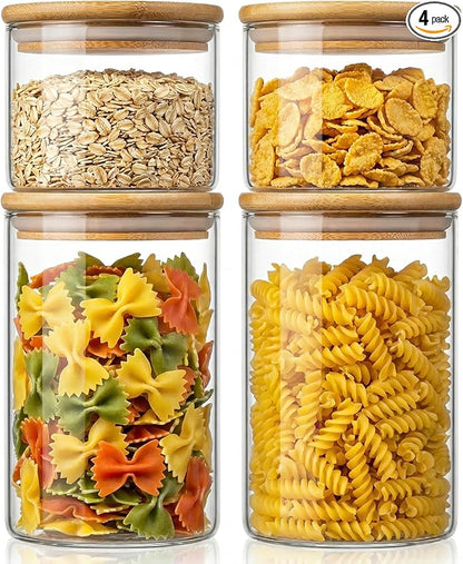 32oz & 21oz - 4 Pack Glass Jars with Bamboo Lids, Glass Pantry Storage Containers with Airtight Lids, Round Air Tigh Food Storage Canisters for Cereal, Pasta, Flour, Sugar, Best for Kitchen Organizer by HomArtist
