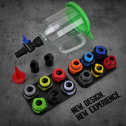 18-Piece Engine Oil Funnel Kit, 1.59QT/1.5L Automotive Oil Funnel Set with 12 Adapters, Elbow Fitting, Arrow Screen and Magnetic Storage Hooks Tray, Compatible with GM, Ford, BMW, Audi, Land Rover Etc - Image 6