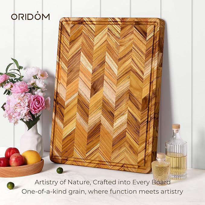 Teak Wood Cutting Board for Kitchen 24'' Extra Large End Grain Heavy Duty Checkered Cutting Board Non Toxic Best Handcrafted Solid Wood Decorative Charcuterie Butcher Block Countertop Meat Vegetables - Image 8