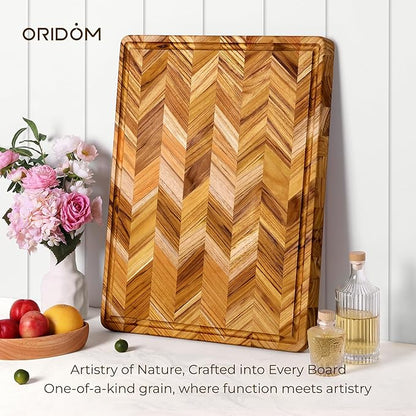 Teak Wood Cutting Board for Kitchen 24'' Extra Large End Grain Heavy Duty Checkered Cutting Board Non Toxic Best Handcrafted Solid Wood Decorative Charcuterie Butcher Block Countertop Meat Vegetables - Image 8