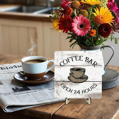 Coffee Bar Sign Plaque, Vintage Farmhouse Coffee Station Decor – 24 Hours Open Bar Plaque for Cafe, Home or Office, Rustic Kitchen Wall Art, CoffeeShop Accessories - Image 8