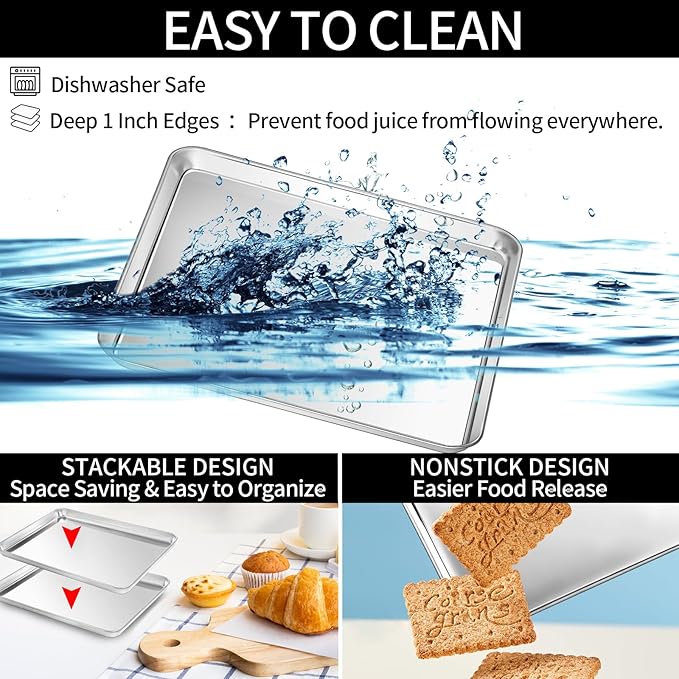 CEKEE Baking Sheet with Wire Rack Set of 6 (3 Cookie Sheets for baking + 3 Cooking Racks), Stainless Steel Stainless Steel Baking Pans Set with Cooling Rack - Heavy Duty & Dishwasher Safe - Image 6