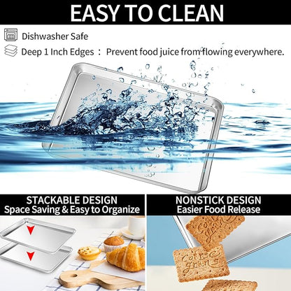 CEKEE Baking Sheet with Wire Rack Set of 6 (3 Cookie Sheets for baking + 3 Cooking Racks), Stainless Steel Stainless Steel Baking Pans Set with Cooling Rack - Heavy Duty & Dishwasher Safe - Image 6