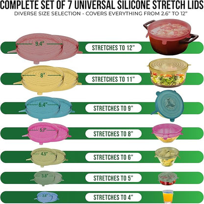Reusable Silicone Stretch Lids for Food Storage in Fridge - Elastic Heat-Resistant Bowl Covers, Cups, Cans, Jars - Universal Food Grade Lid for Round and Rectangle Containers - 7 Pack - Multicolor - Image 2