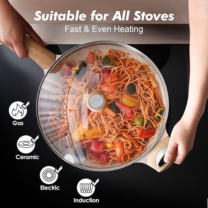 SENSARTE Ceramic Nonstick Frying Pan Skillet with Lid 12.5Inch Large Non Stick Non-toxic Healthy Kitchen Cooking Chef's Pan, Free of Intentionally Added PFOA/PFAS/PTFE, Induction Compatible - Image 5