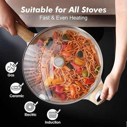 SENSARTE Ceramic Nonstick Frying Pan Skillet with Lid 12.5Inch Large Non Stick Non-toxic Healthy Kitchen Cooking Chef's Pan, Free of Intentionally Added PFOA/PFAS/PTFE, Induction Compatible - Image 5